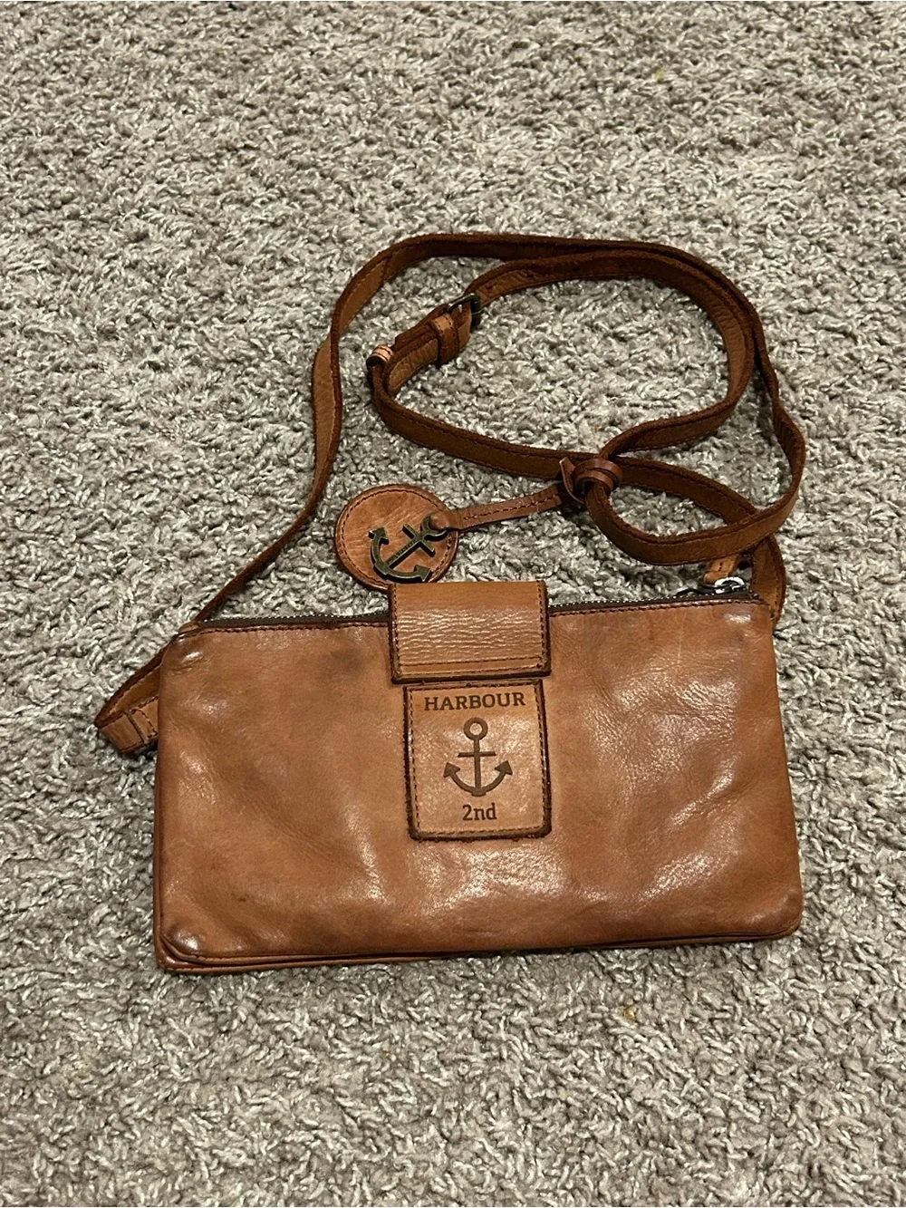 Harbour  2Nd Genuine Leather Luna Cognac Crossbody Belt Purse Bag